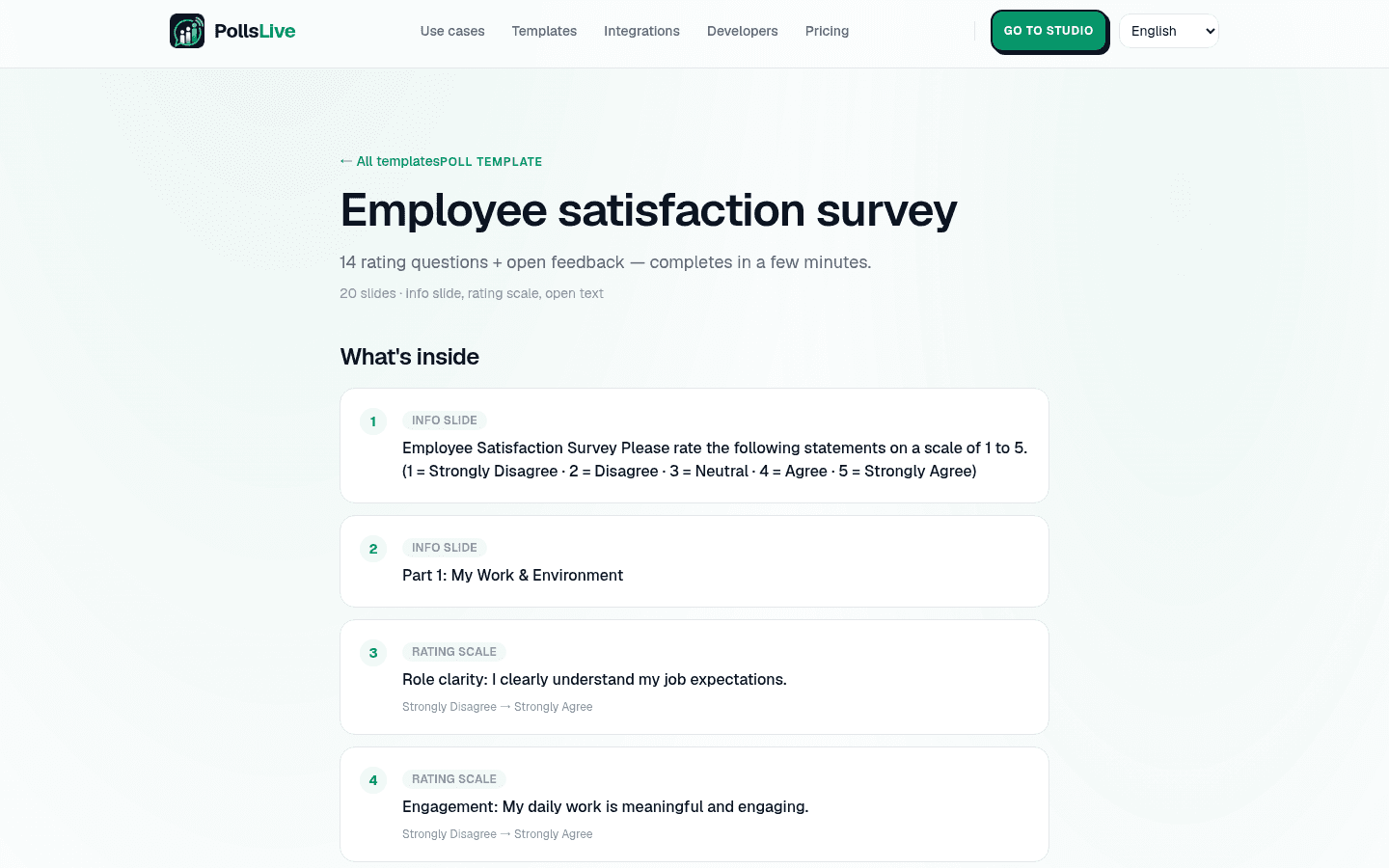Employee satisfaction survey template in the template gallery.